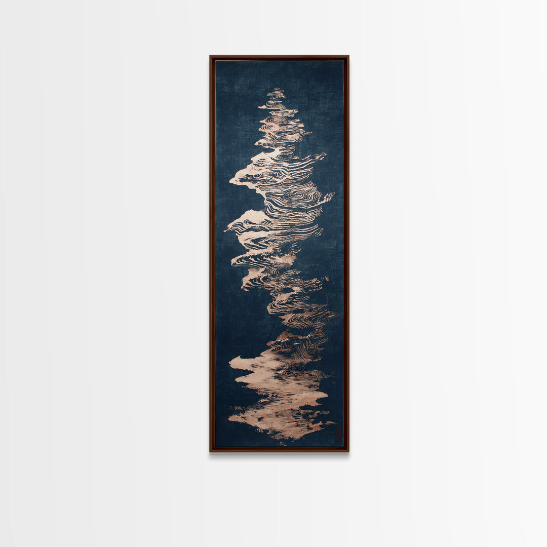 Layered Copper Ink Strokes on Dark Navy Canvas Print, Calligraphy Art, Art Print, Living Room Decor, Fine Art, Script, CAL-1x3-90
