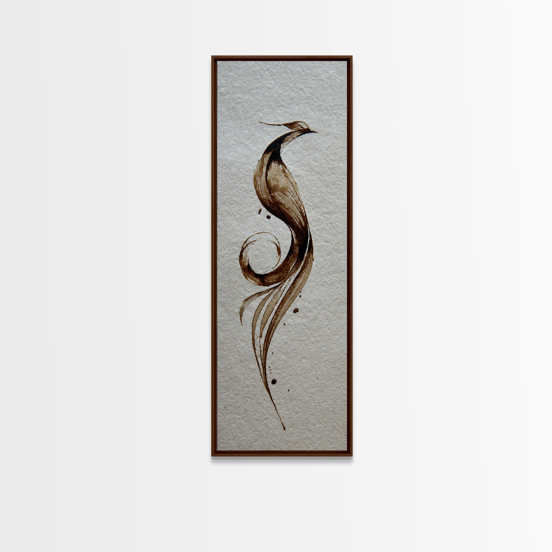 Calligraphic Bird Shape Formed from Flowing Lines Canvas Print, Calligraphy Art, Japanese Art, Living Room Decor, Script, CAL-1x3-92