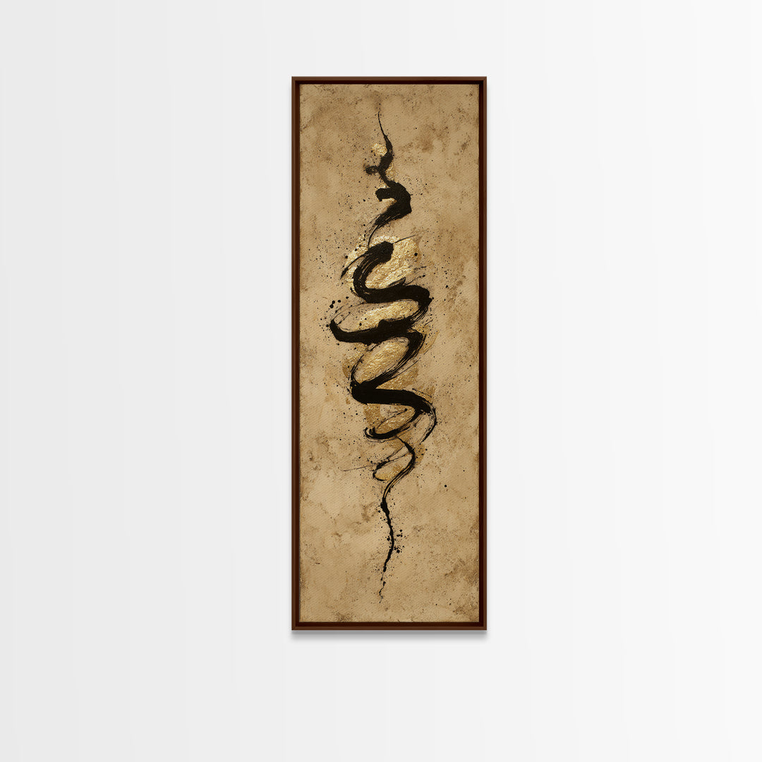 Gold Leaf Calligraphic Spiral on Plaster Surface Canvas Print, Calligraphy Art, Statement Artwork, Living Room Decor, Script, CAL-1x3-98