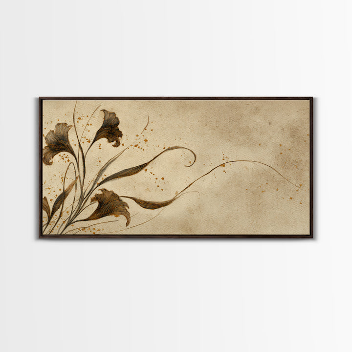 Single Elegant Flourish Shaped Like a Flower Framed Canvas Print, Calligraphy Art, Living Room Decor, Oil Painting, Script, CAL-2x1-1
