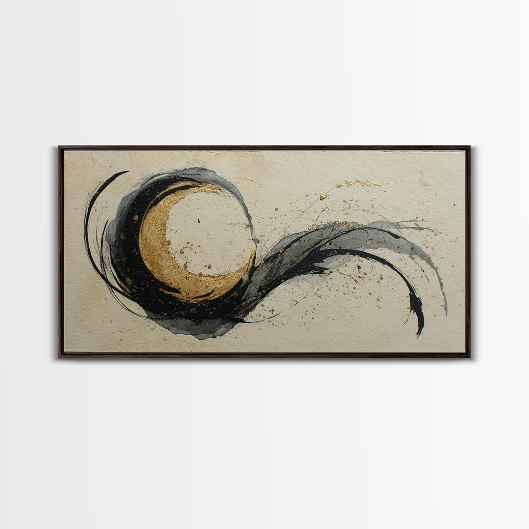Crescent Moon Made from Elegant Ink Swashes Canvas Print, Calligraphy Art, Contemporary Art, Living Room Decor, Script, CAL-2x1-17