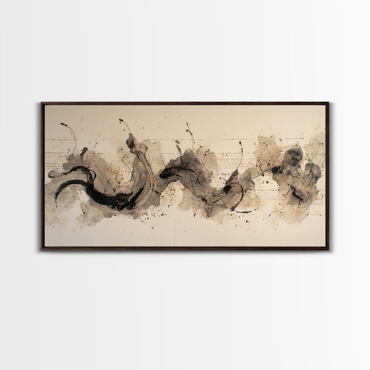 Large Sweeping Black Ink Gesture Like a Canvas Print, Calligraphy Art, Wall Art, Living Room Decor, Fine Art, Script, CAL-2x1-21