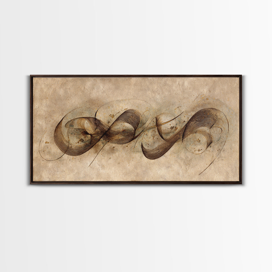 Arabic Ornamental Curves as Non Readable Art Framed Canvas Print, Calligraphy Art, Prints, Living Room Decor, Fine Art, Script, CAL-2x1-23
