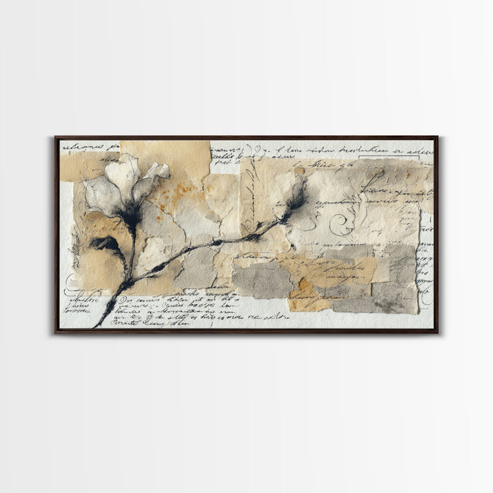 Single Elegant Flourish Shaped Like a Flower Framed Canvas Print, Calligraphy Art, Living Room Decor, Oil Painting, Script, CAL-2x1-25