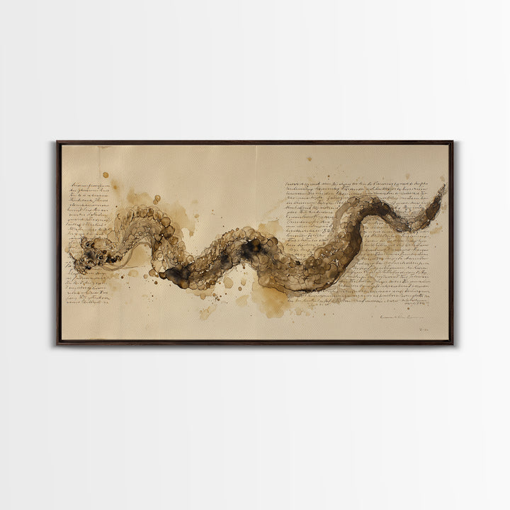 Ink Wash Dragon Curve Framed Canvas Print, Calligraphy Art, Art, Living Room Decor, Fine Art, Script, Unique Wall Art, CAL-2x1-29