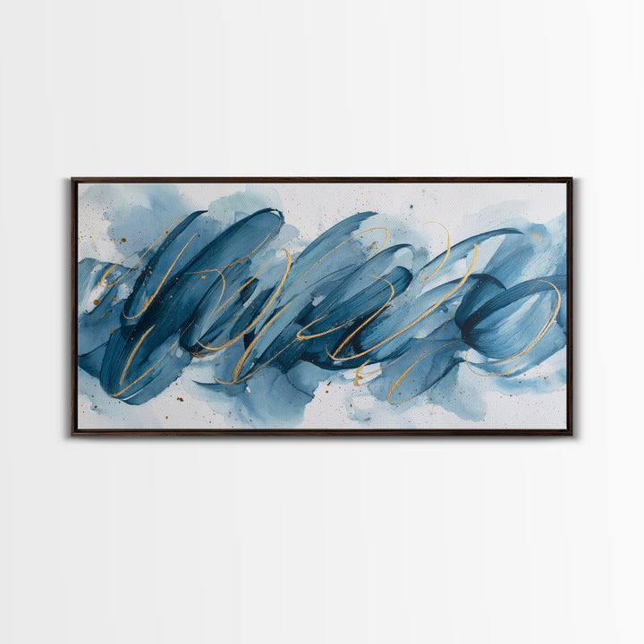 Modern Calligraphy Wave Framed Canvas Print, Calligraphy Art, Luxury Decor, Living Room Decor, Fine Art, Script, Prints, CAL-2x1-30