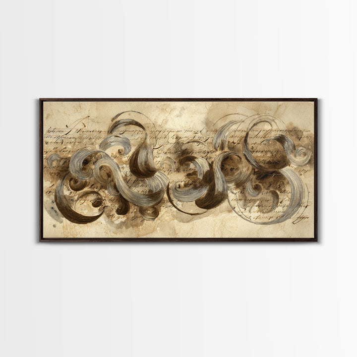 Baroque Scrollwork Made from Looping Pen Strokes Canvas Print, Calligraphy Art, Contemporary Art, Living Room Decor, Script, CAL-2x1-32