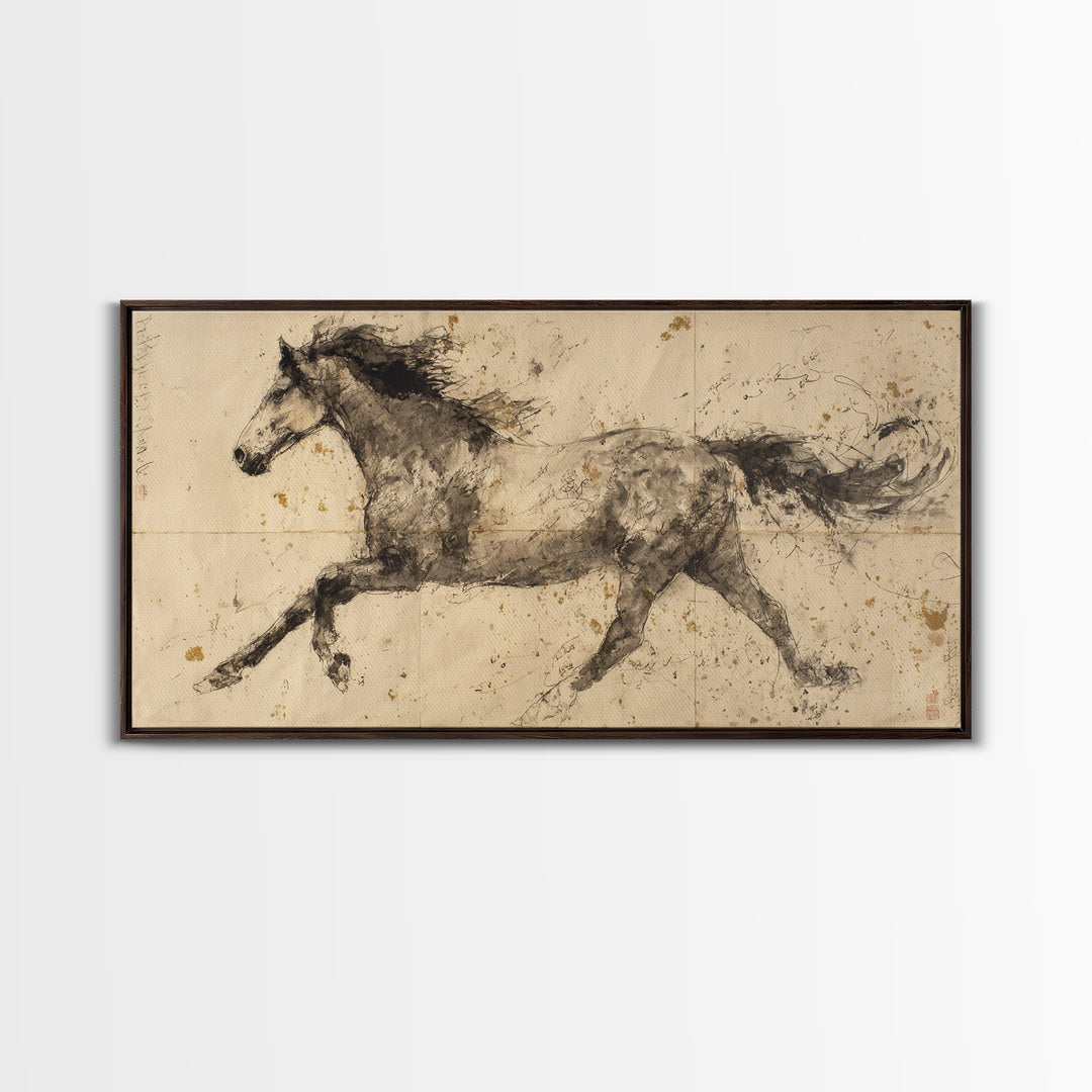 Calligraphic Horse Silhouette Made from One Line Canvas Print, Calligraphy Art, Minimalist Decor, Living Room Decor, Script, CAL-2x1-37