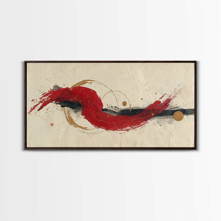 Bold Red Brushstroke Seal Abstraction Canvas Print, Calligraphy Art, Painting, Living Room Decor, Script, Japanese Art, CAL-2x1-39