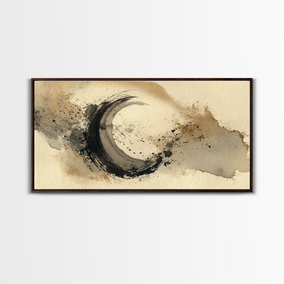 Crescent Moon Made from Elegant Ink Swashes Canvas Print, Calligraphy Art, Contemporary Art, Living Room Decor, Script, CAL-2x1-41