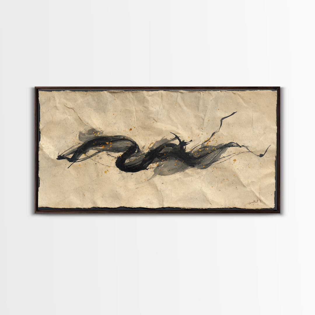 Abstract Prayer Flag of Brush Marks Framed Canvas Print, Calligraphy Art, Digital Prints, Living Room Decor, Fine Art, Script, CAL-2x1-43