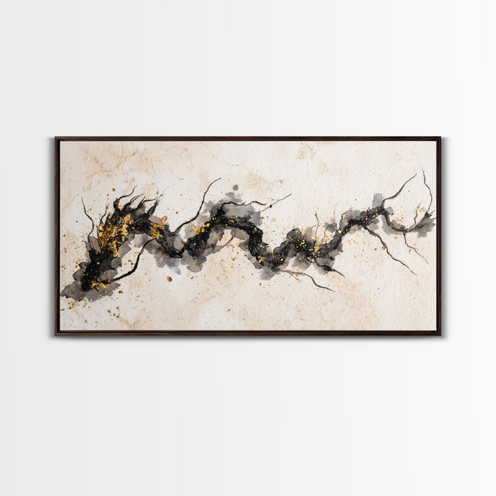Ink Wash Dragon Curve Framed Canvas Print, Calligraphy Art, Art, Living Room Decor, Fine Art, Script, Unique Wall Art, CAL-2x1-5