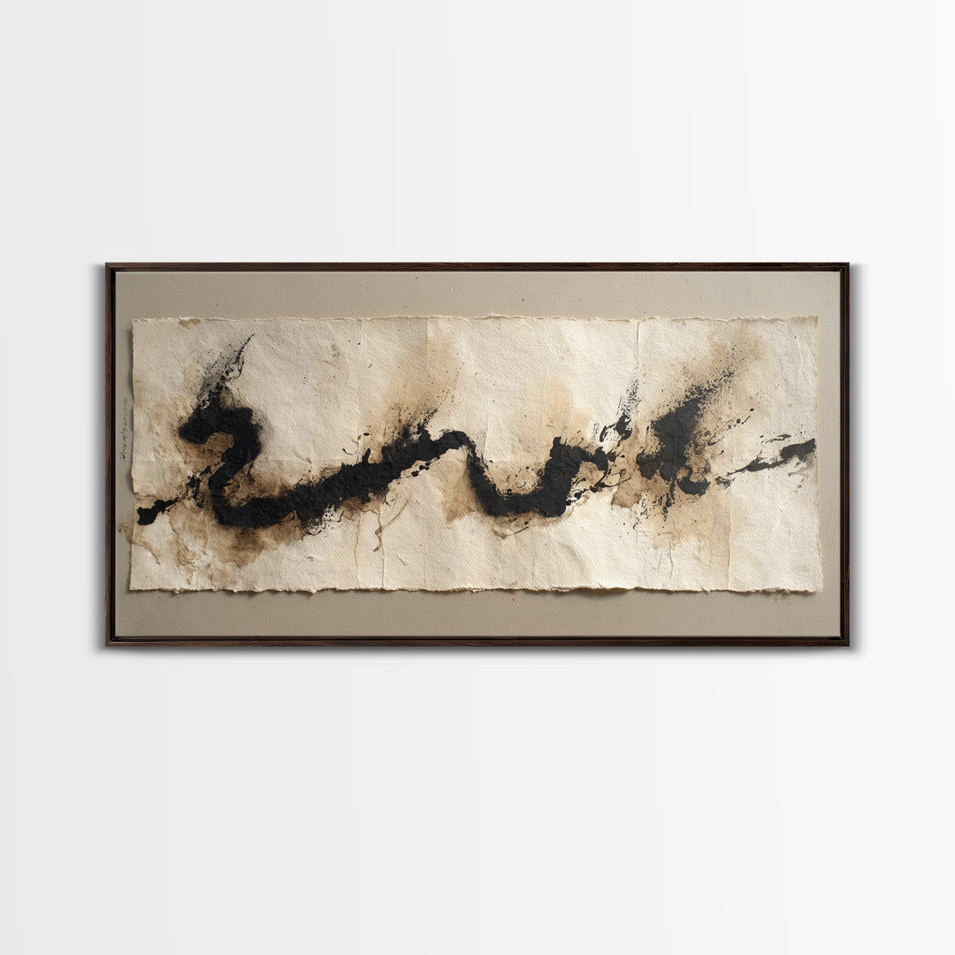 Minimal Black Calligraphy Rhythm Framed Canvas Print, Calligraphy Art, Calligraphy, Living Room Decor, Fine Art, Script, CAL-2x1-51