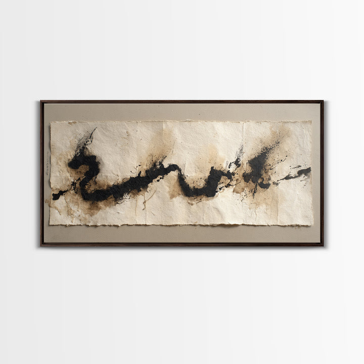 Minimal Black Calligraphy Rhythm Framed Canvas Print, Calligraphy Art, Calligraphy, Living Room Decor, Fine Art, Script, CAL-2x1-51