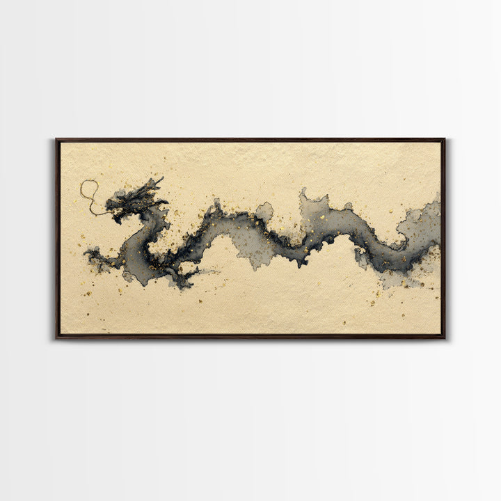 Ink Wash Dragon Curve Canvas Print, Calligraphy Art, Printable, Living Room Decor, Fine Art, Script, Watercolor Art, Modern Art, CAL-2x1-53