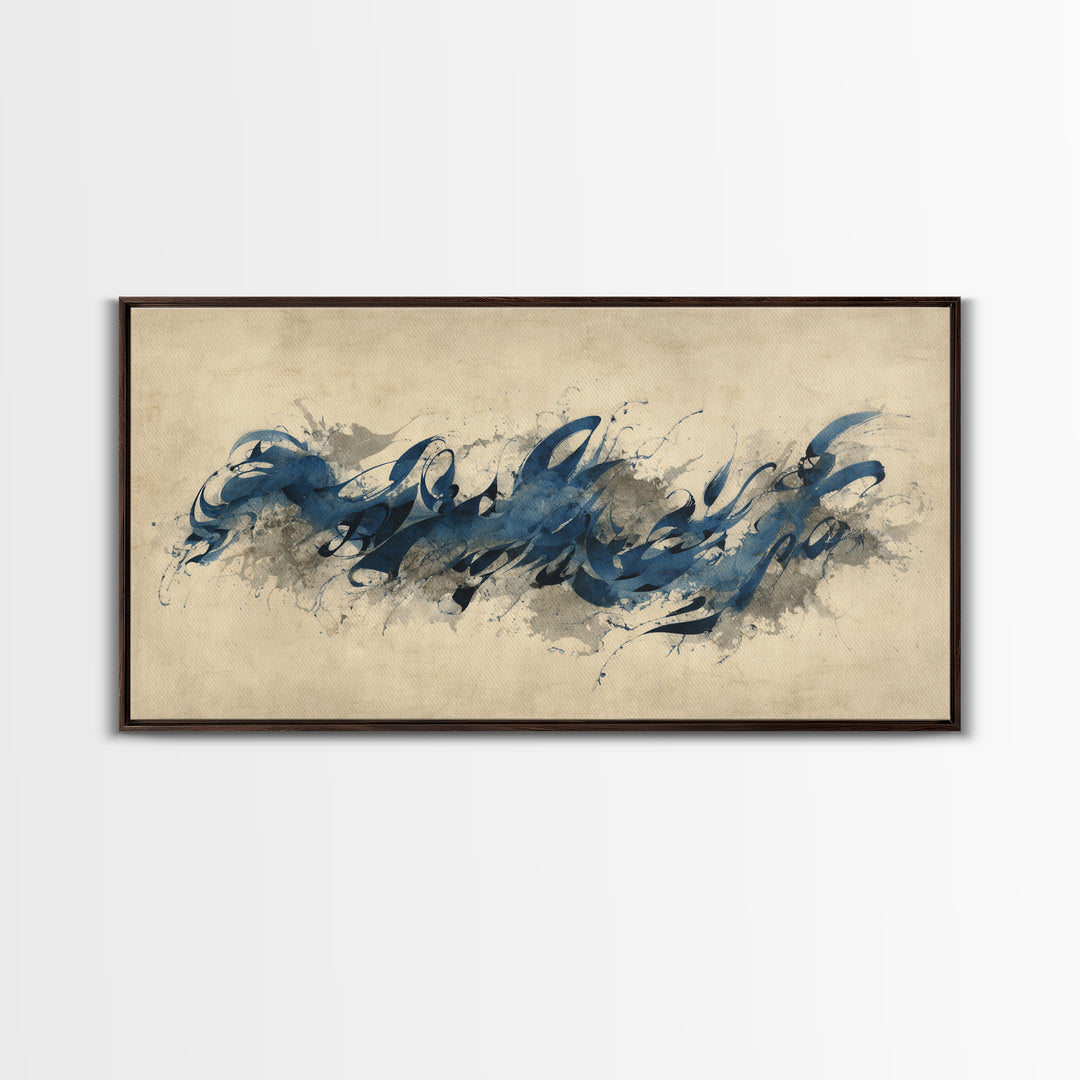 Modern Calligraphy Wave Canvas Print, Calligraphy Art, Contemporary Art, Living Room Decor, Fine Art, Script, Printable Art, CAL-2x1-54