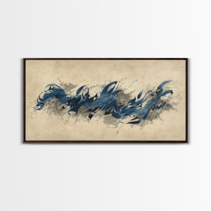 Modern Calligraphy Wave Canvas Print, Calligraphy Art, Contemporary Art, Living Room Decor, Fine Art, Script, Printable Art, CAL-2x1-54