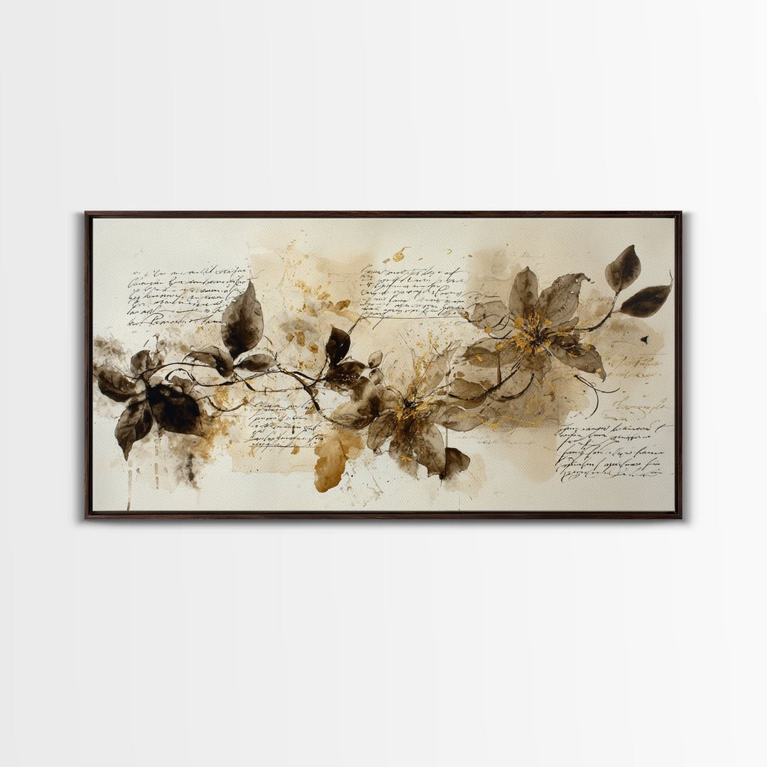 Floral Vine Created from Graceful Script Like Framed Canvas Print, Calligraphy Art, Wall Art Print, Living Room Decor, Script, CAL-2x1-55