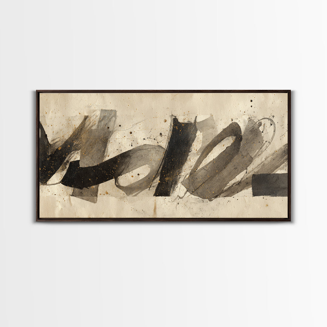 Monochrome Brush Alphabet Fragments as Abstract Texture Canvas Print, Calligraphy Art, Wall Decor, Living Room Decor, Script, CAL-2x1-57