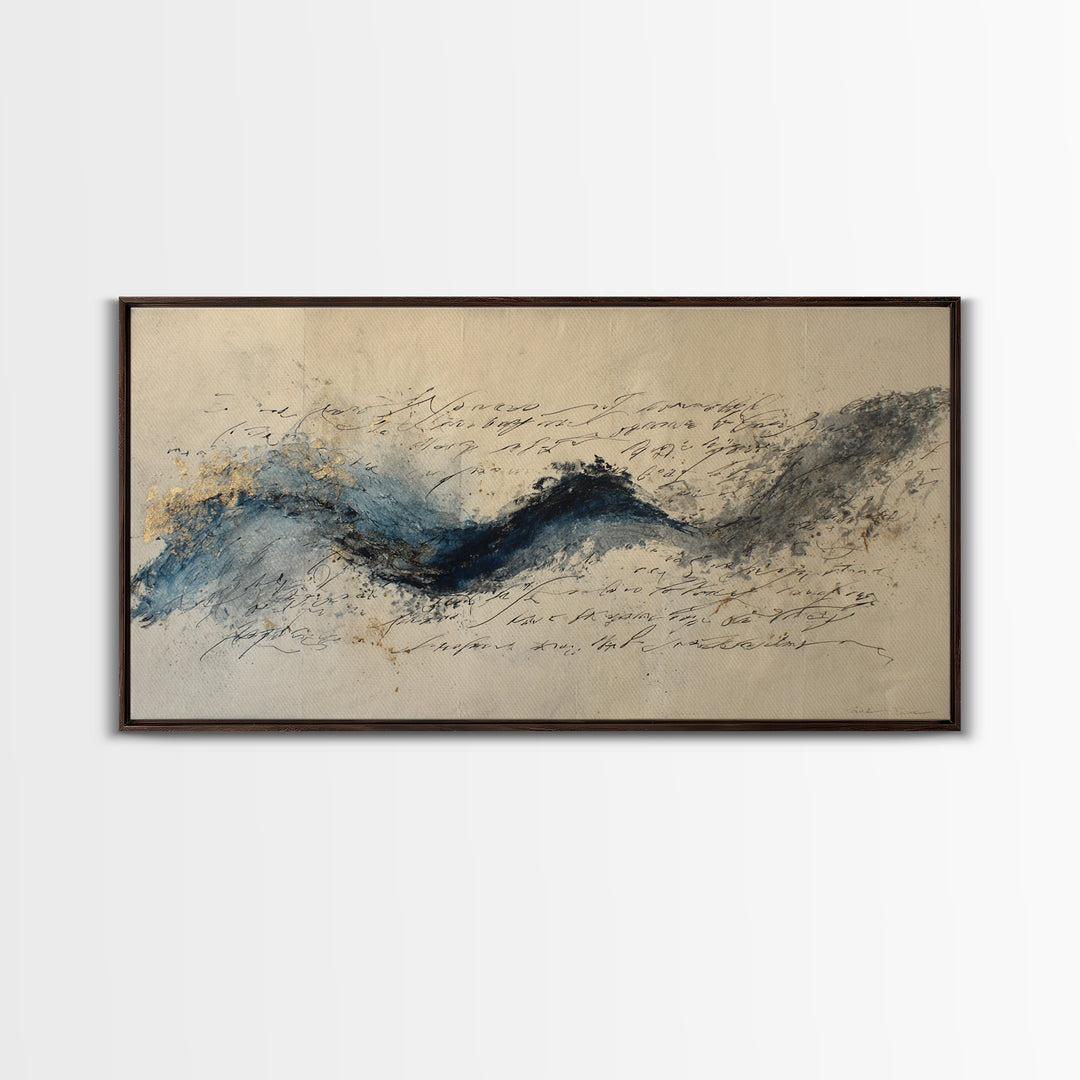 Modern Calligraphy Wave Framed Canvas Print, Calligraphy Art, Luxury Decor, Living Room Decor, Fine Art, Script, Prints, CAL-2x1-6