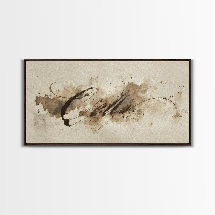 Ink Splatter and Long Brushstroke Composition Framed Canvas Print, Calligraphy Art, Prints, Living Room Decor, Fine Art, Script, CAL-2x1-60