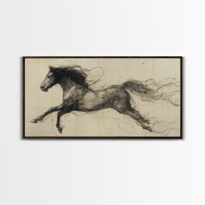 Calligraphic Horse Silhouette Made from One Line Canvas Print, Calligraphy Art, Painting, Living Room Decor, Fine Art, Script, CAL-2x1-61