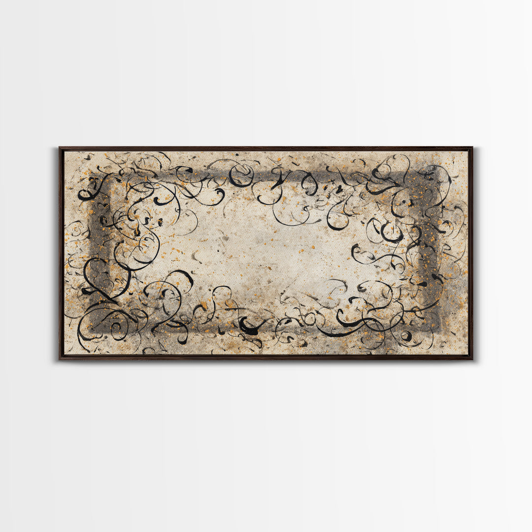 Ornamental Frame of Flourished Pen Curves Canvas Print, Calligraphy Art, Room Decor, Living Room Decor, Fine Art, Script, CAL-2x1-62