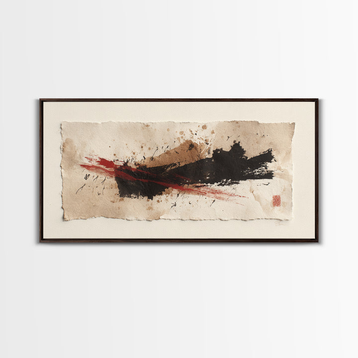 Bold Red Brushstroke Seal Abstraction Canvas Print, Calligraphy Art, Modern Wall Art, Living Room Decor, Fine Art, Script, CAL-2x1-63