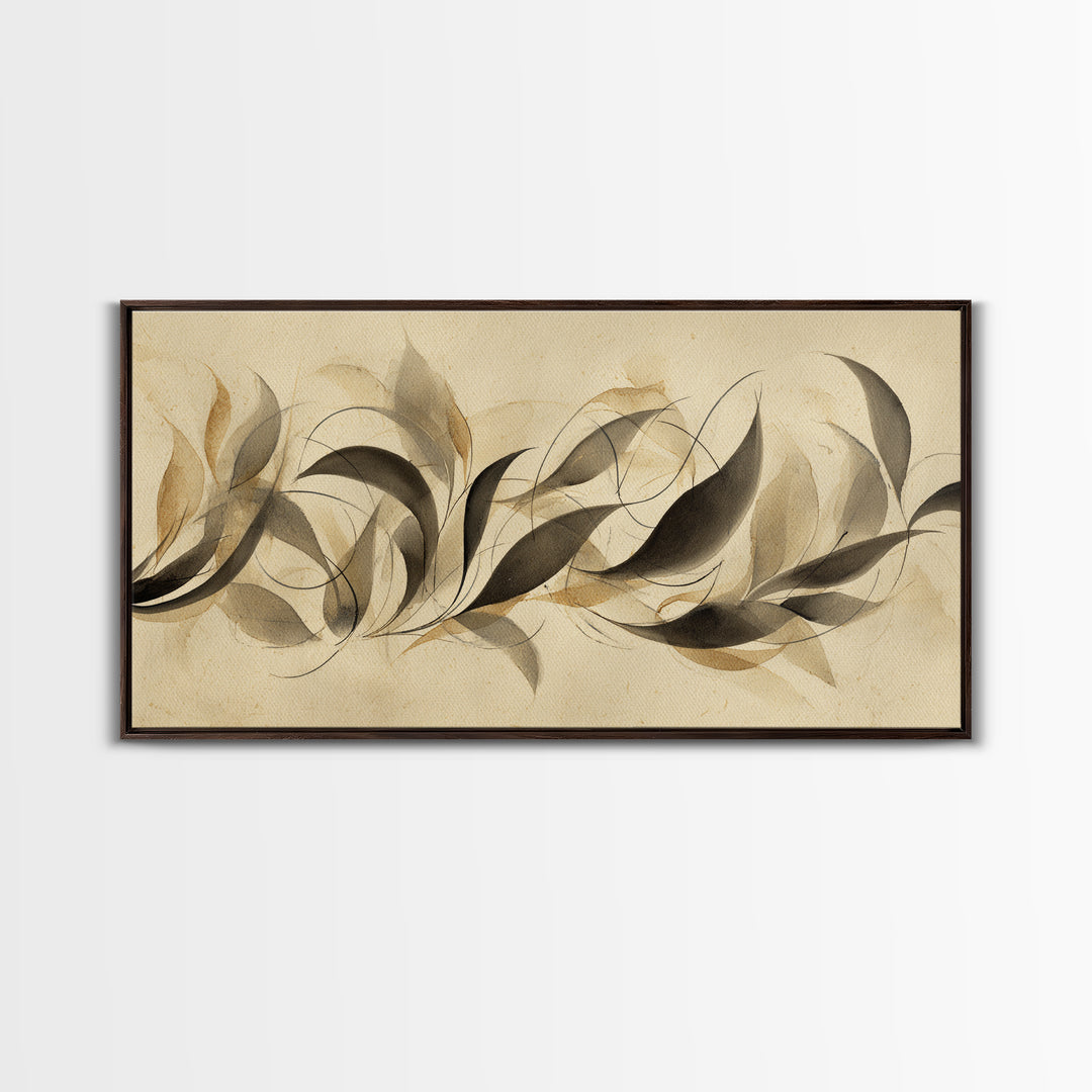 Botanical Calligraphy Pattern Canvas Print, Calligraphy Art, Textured Painting, Living Room Decor, Fine Art, Script, CAL-2x1-66
