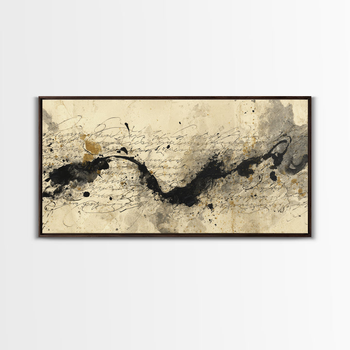 Large Sweeping Black Ink Gesture Like a Canvas Print, Calligraphy Art, Printable Art, Living Room Decor, Fine Art, Script, CAL-2x1-69
