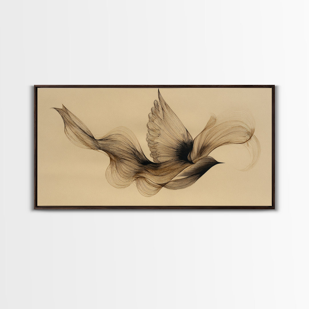 Calligraphic Bird Shape Formed from Flowing Lines Canvas Print, Calligraphy Art, Modern Wall Art, Living Room Decor, Script, CAL-2x1-76