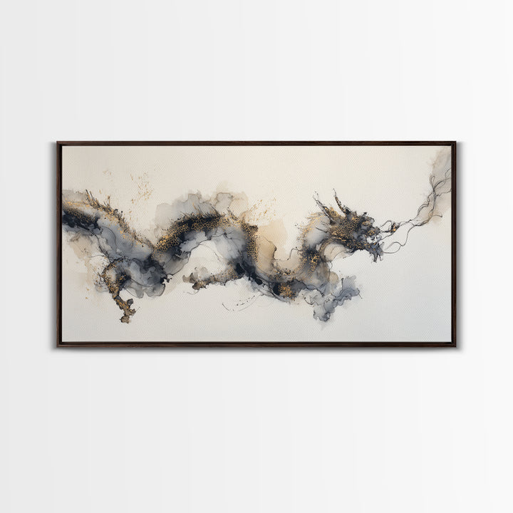 Ink Wash Dragon Curve Canvas Print, Calligraphy Art, Printable, Living Room Decor, Fine Art, Script, Watercolor Art, Modern Art, CAL-2x1-77