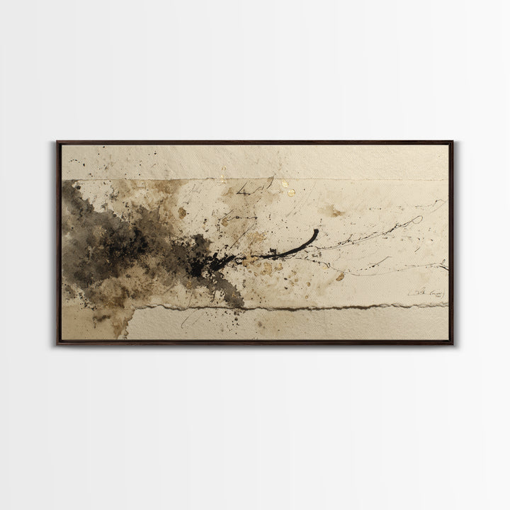 Monochrome Brush Alphabet Fragments as Abstract Texture Canvas Print, Calligraphy Art, Living Room Decor, Script, CAL-2x1-81