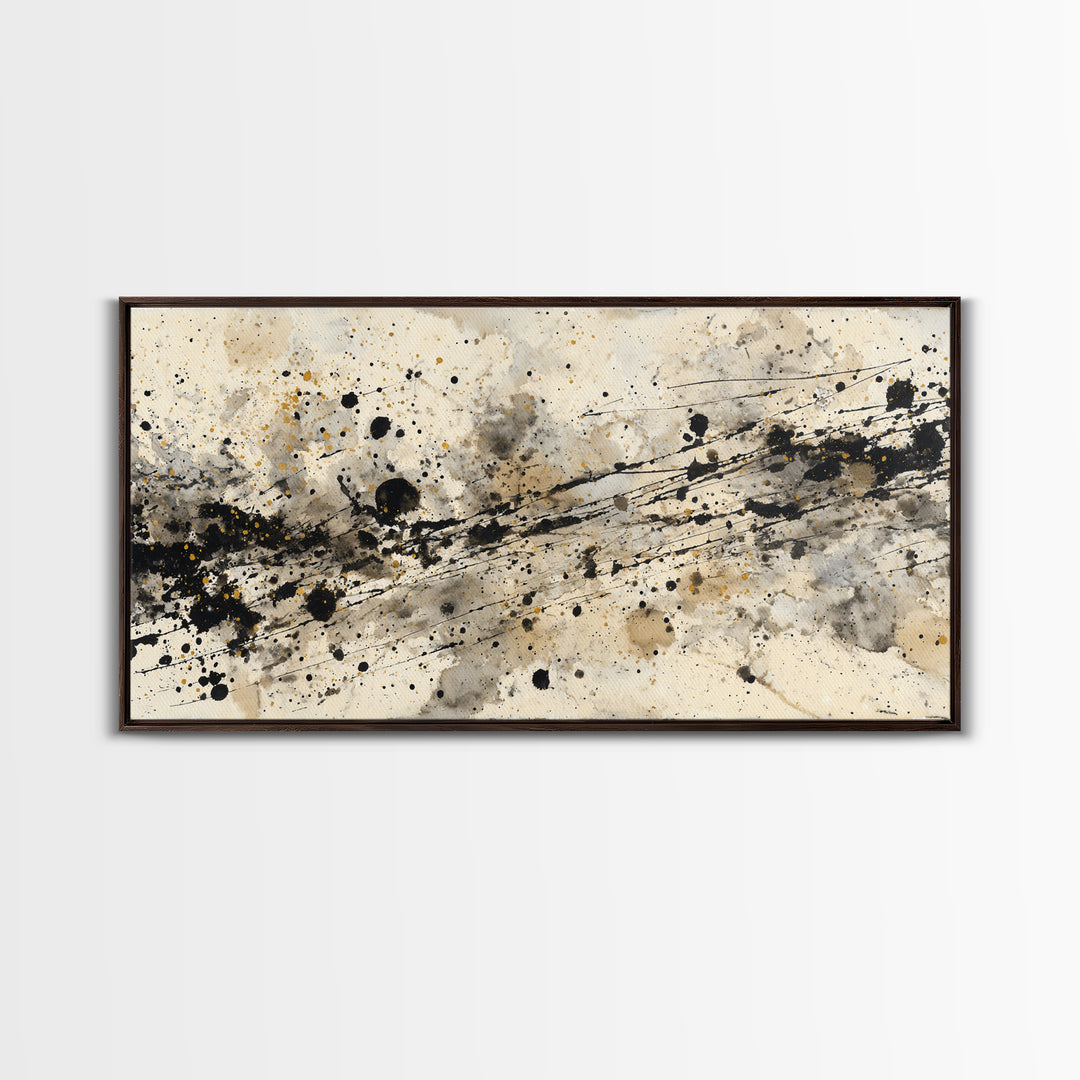 Ink Splatter and Long Brushstroke Composition Canvas Print, Calligraphy Art, Living Room Wall Art, Living Room Decor, Script, CAL-2x1-84