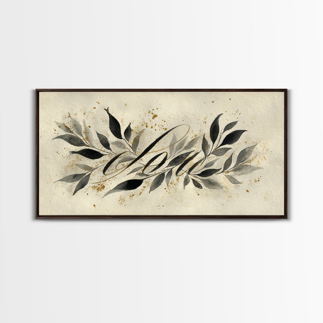 Botanical Calligraphy Pattern Framed Canvas Print, Calligraphy Art, Art, Living Room Decor, Fine Art, Script, Unique Wall Art, CAL-2x1-90