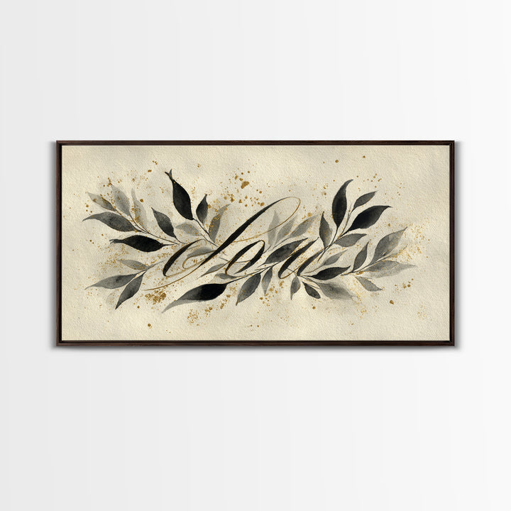 Botanical Calligraphy Pattern Framed Canvas Print, Calligraphy Art, Art, Living Room Decor, Fine Art, Script, Unique Wall Art, CAL-2x1-90
