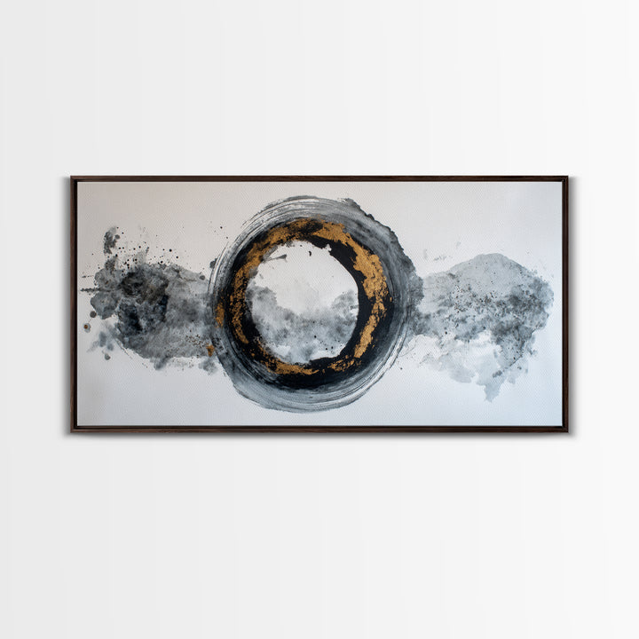 Japanese Brush Mark Circle Framed Canvas Print, Calligraphy Art, Watercolor Art, Living Room Decor, Fine Art, Script, CAL-2x1-96
