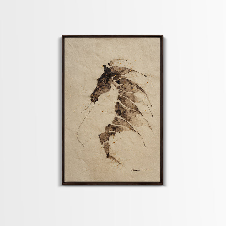 Calligraphic Horse Silhouette Made from One Line Framed Canvas Print, Calligraphy Art, Wall Art, Living Room Decor, Script, CAL-2x3-1