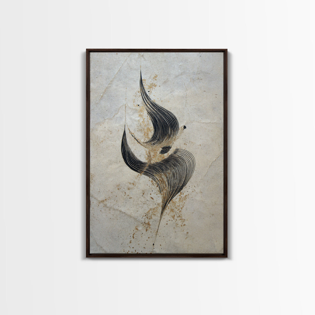 Calligraphic Bird Shape Formed from Flowing Lines Canvas Print, Calligraphy Art, Minimalist Wall Art, Living Room Decor, Script, CAL-2x3-16