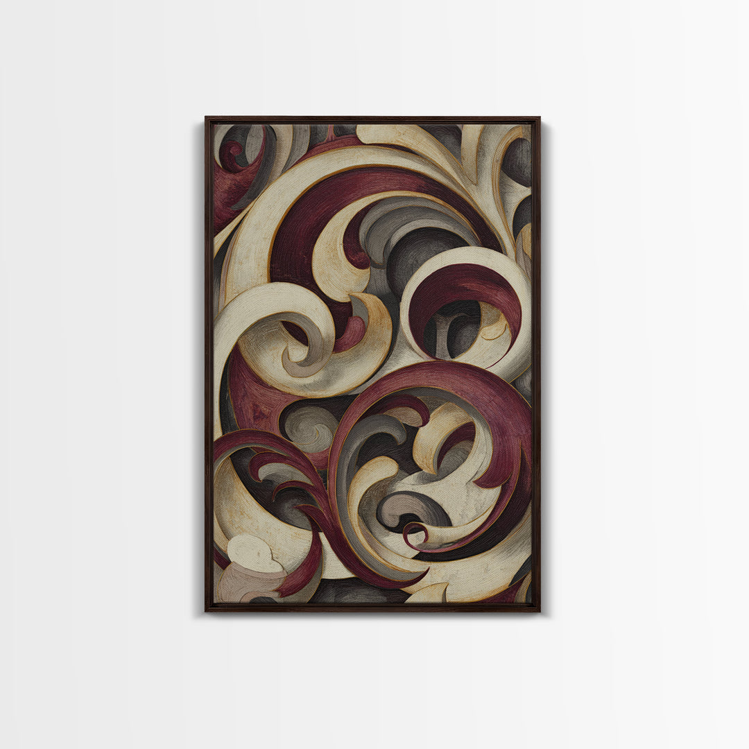 Ornamental Frame of Flourished Pen Curves Framed Canvas Print, Calligraphy Art, Boho Decor, Living Room Decor, Fine Art, Script, CAL-2x3-2