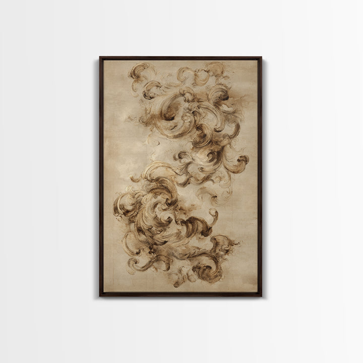 Baroque Scrollwork Made from Looping Pen Strokes Framed Canvas Print, Calligraphy Art, Prints, Living Room Decor, Script, CAL-2x3-20