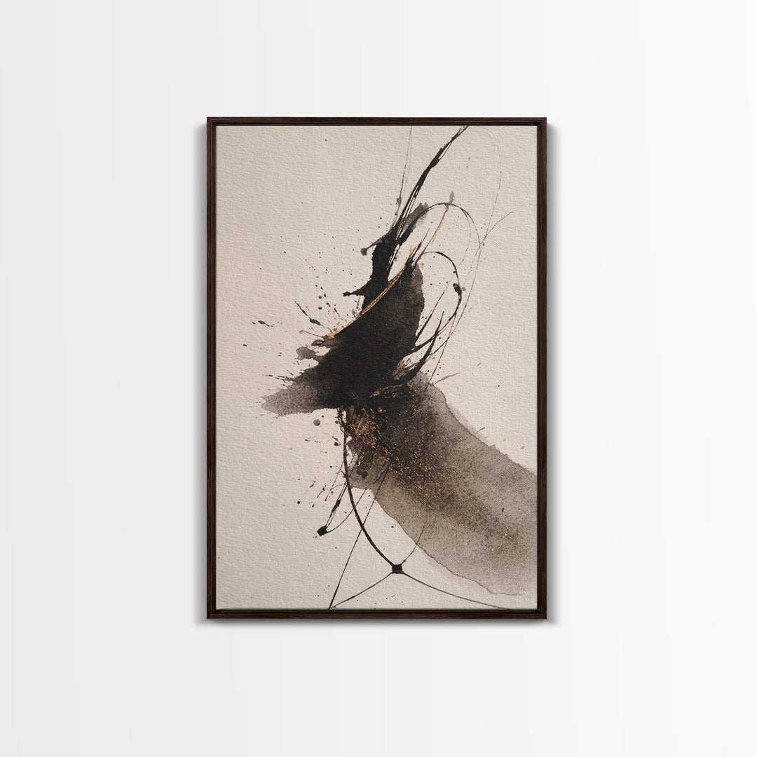 Ink Splatter and Long Brushstroke Composition Framed Canvas Print, Calligraphy Art, Scripture Art, Living Room Decor, Script, CAL-2x3-24