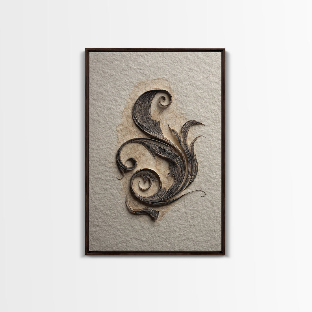 Ornamental Frame of Flourished Pen Curves Framed Canvas Print, Calligraphy Art, Boho Decor, Living Room Decor, Fine Art, Script, CAL-2x3-26