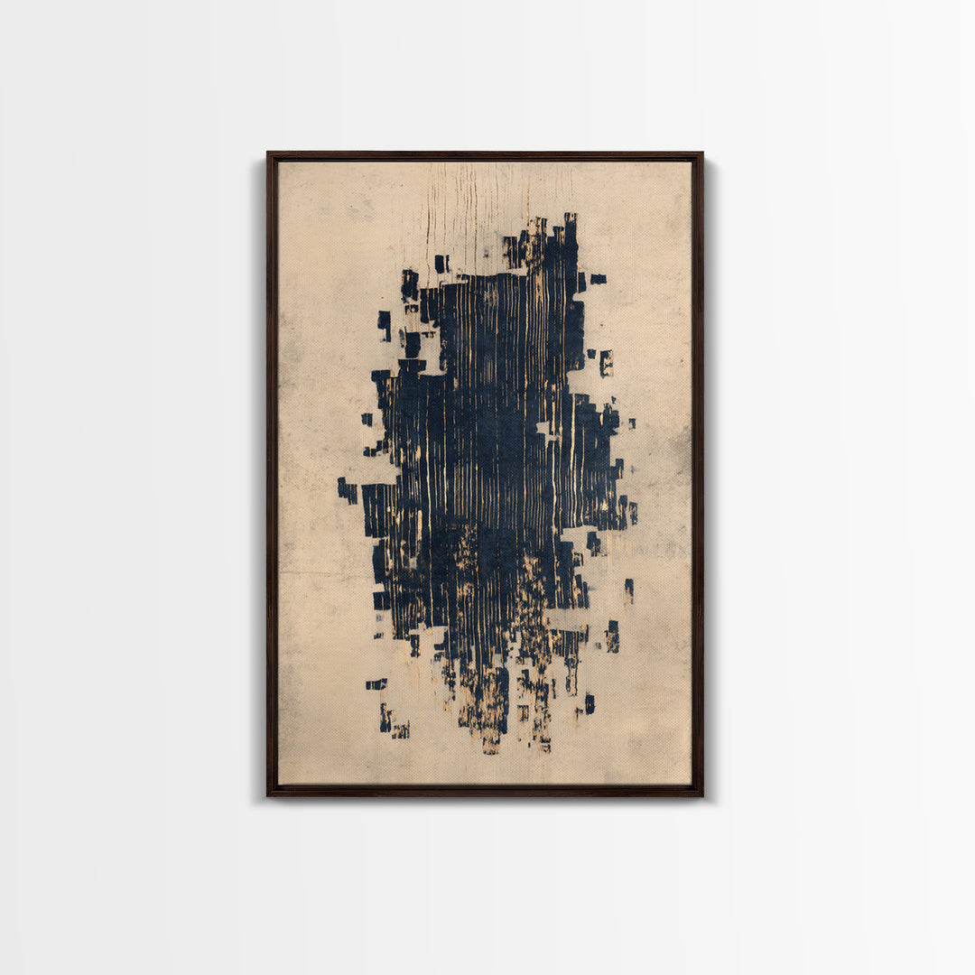 Layered Copper Ink Strokes on Dark Navy Framed Canvas Print, Calligraphy Art, Wall Art, Living Room Decor, Fine Art, Script, CAL-2x3-38