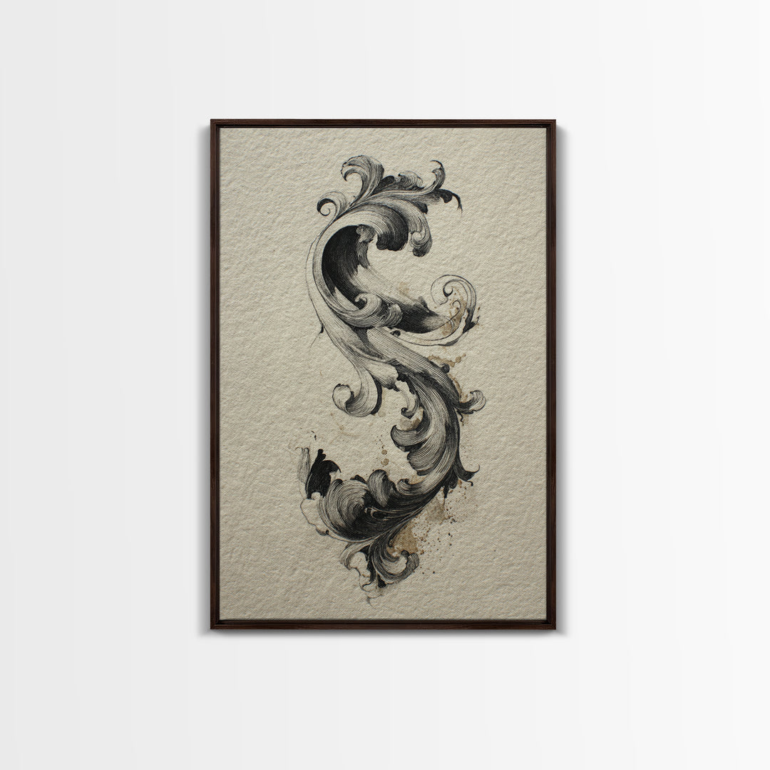 Baroque Scrollwork Made from Looping Pen Strokes Canvas Print, Calligraphy Art, Quote Wall Art, Living Room Decor, Script, CAL-2x3-44