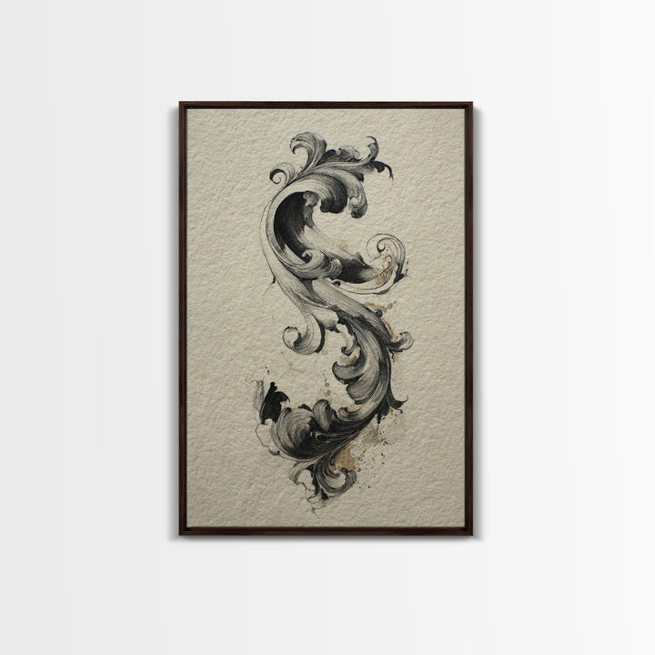 Baroque Scrollwork Made from Looping Pen Strokes Canvas Print, Calligraphy Art, Quote Wall Art, Living Room Decor, Script, CAL-2x3-44