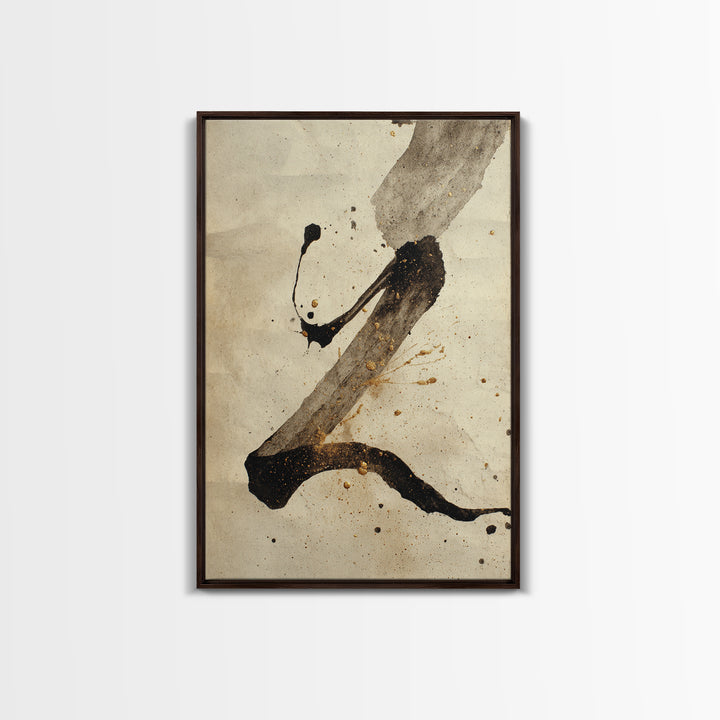 Monochrome Brush Alphabet Fragments as Abstract Texture Canvas Print, Calligraphy Art, Digital Prints, Living Room Decor, CAL-2x3-45