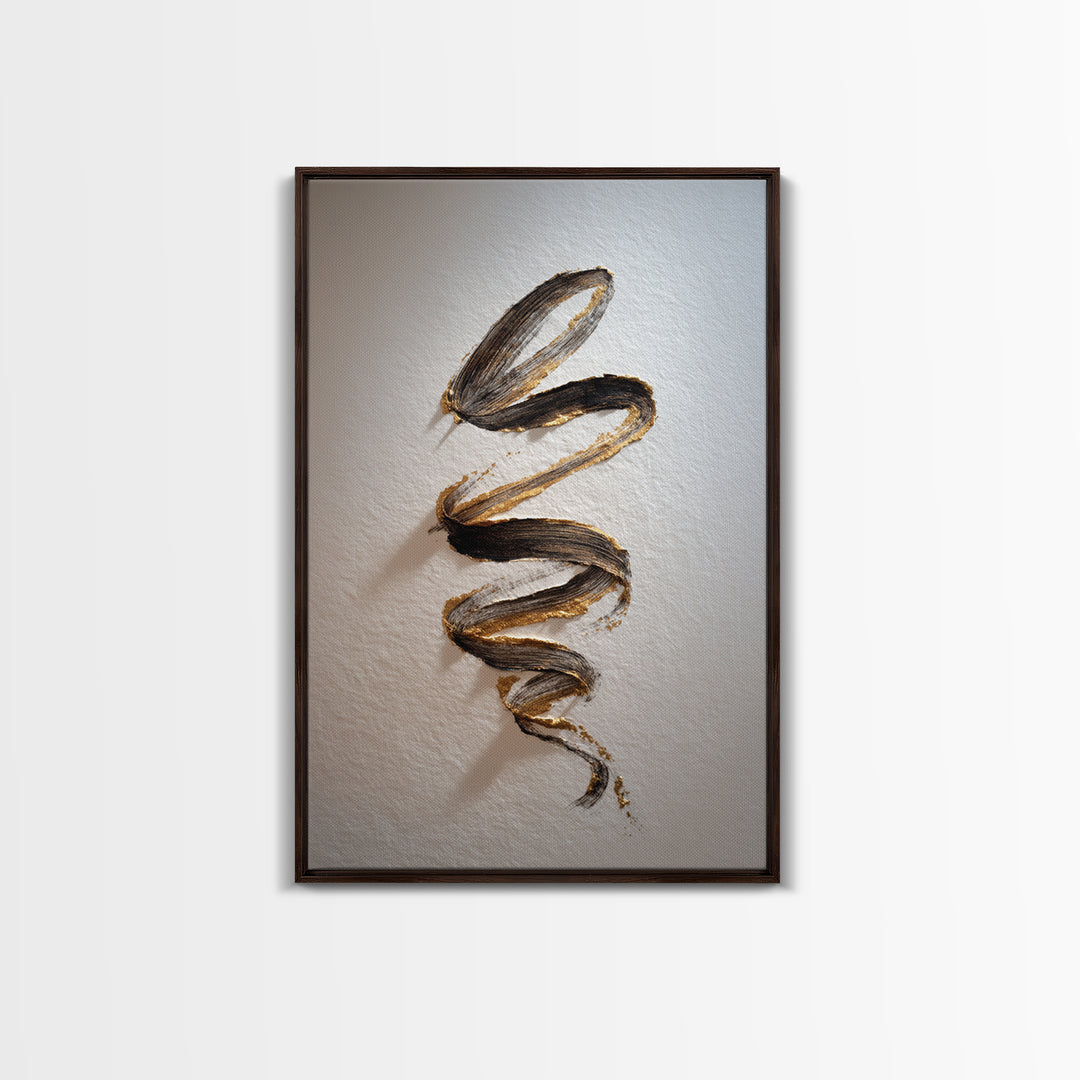 Gold Leaf Calligraphic Spiral on Plaster Surface Canvas Print, Calligraphy Art, Textured Painting, Living Room Decor, Script, CAL-2x3-46