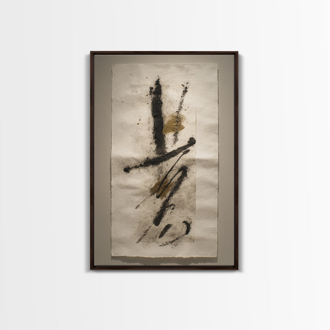 Abstract Prayer Flag of Brush Marks Framed Canvas Print, Calligraphy Art, Textured Painting, Living Room Decor, Script, CAL-2x3-55