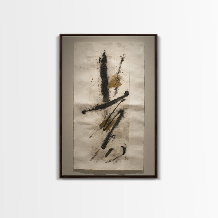 Abstract Prayer Flag of Brush Marks Framed Canvas Print, Calligraphy Art, Textured Painting, Living Room Decor, Script, CAL-2x3-55